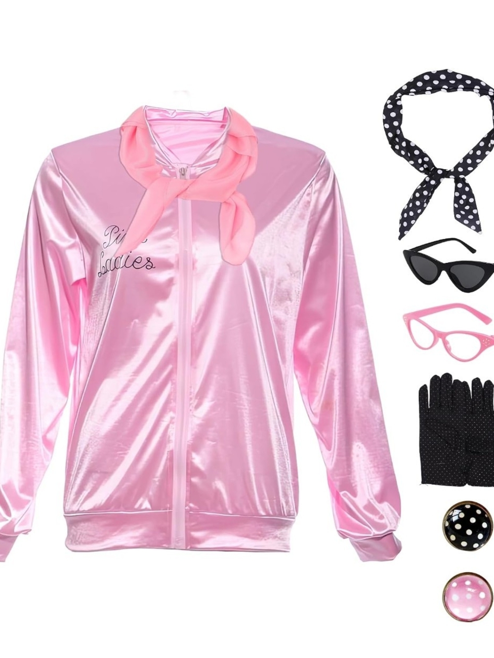 Pink Ladies Satin Jacket with Scarf